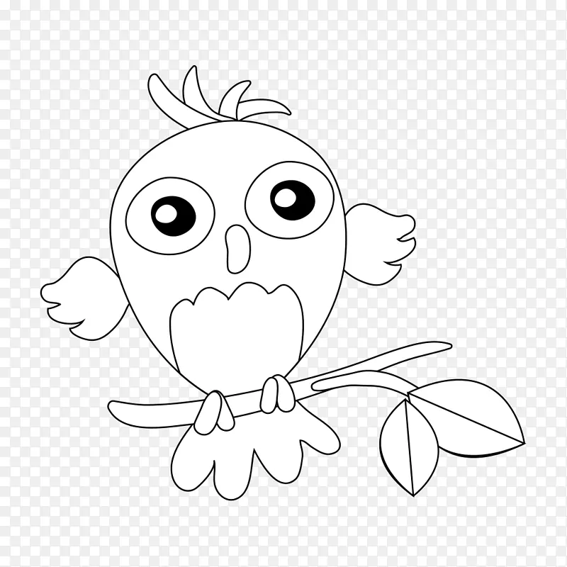 手绘鸟儿停留树枝简笔画