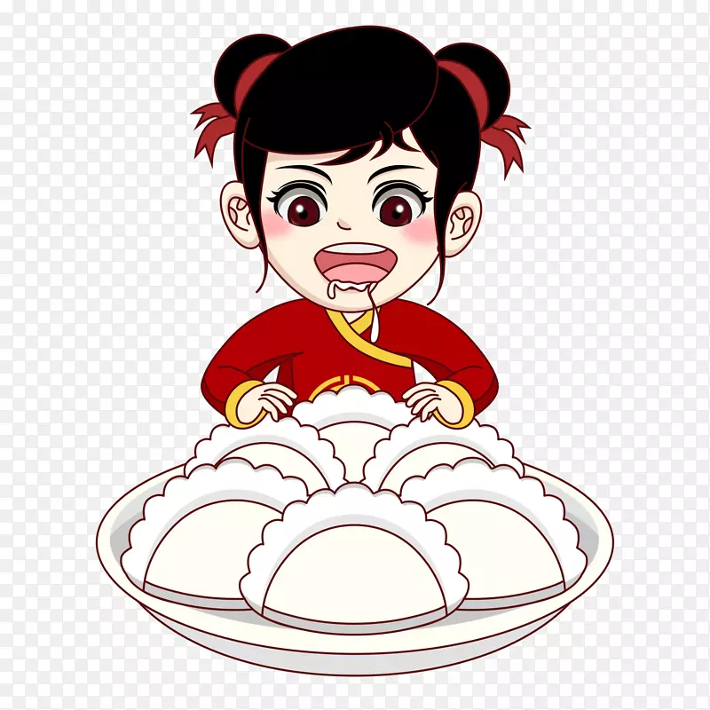 女福娃吃春节饺子