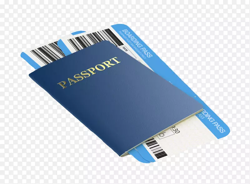 蓝色护照夹着两张机票实物