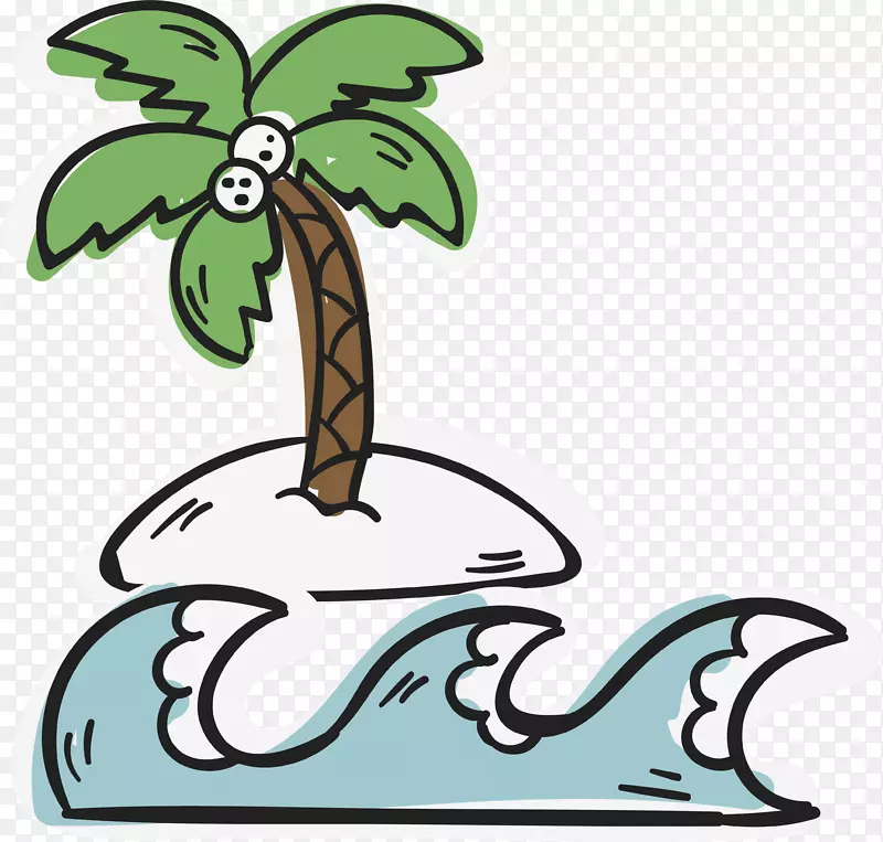 椰子树海浪旅游出行元素图标矢量
