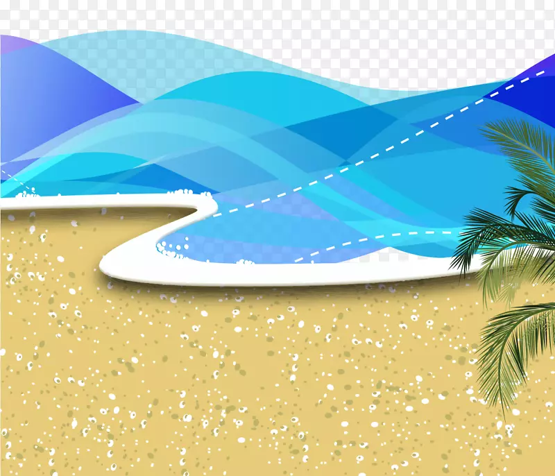 手绘海浪海滩椰树