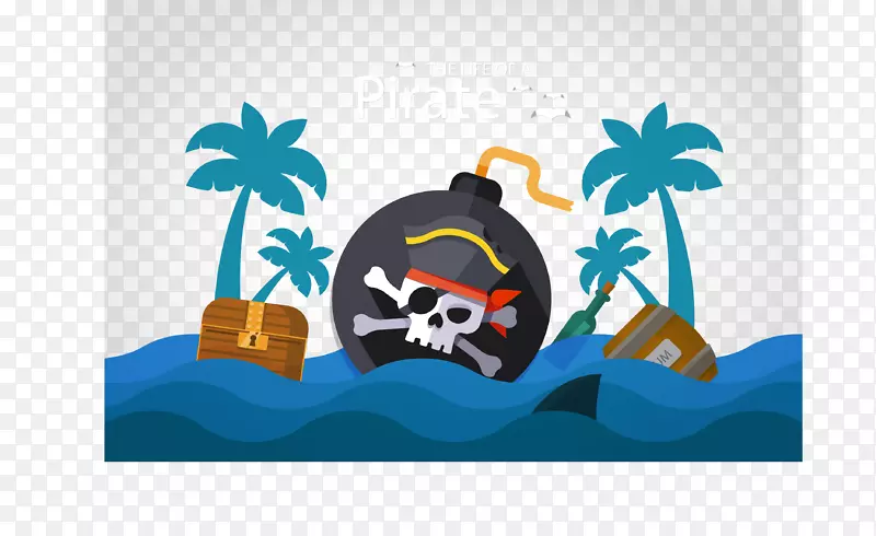 创意大海上的海盗炮弹和宝箱矢量