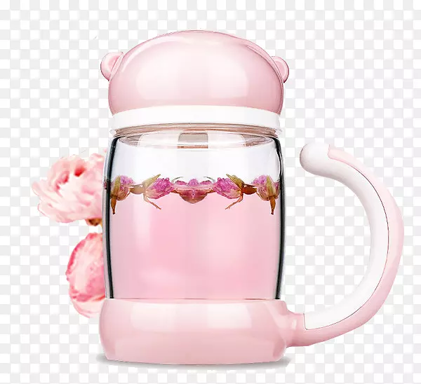 粉色防滑玻璃水壶