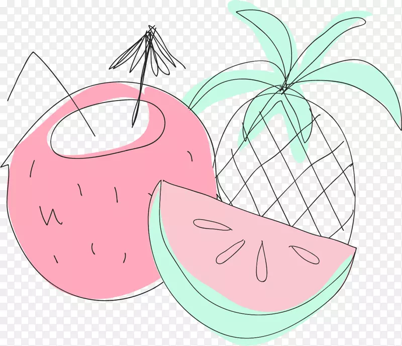 夏季手绘西瓜椰子