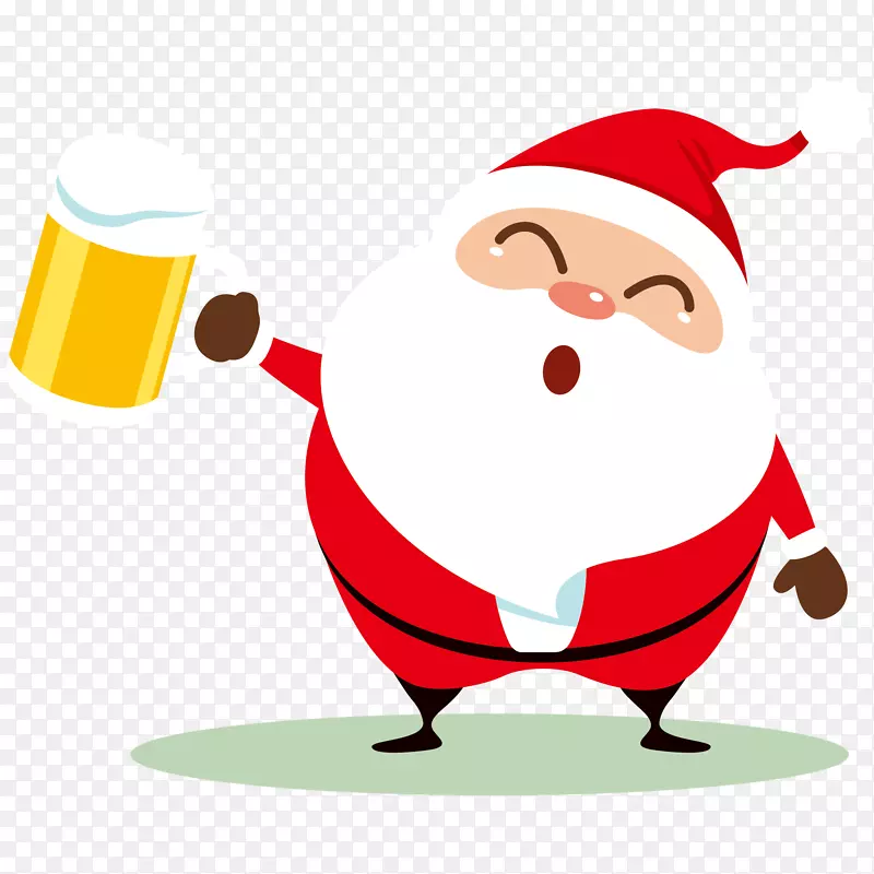 圣诞老公公喝啤酒插画