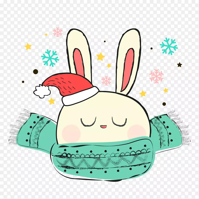 卡通手绘可爱的圣诞节小兔子