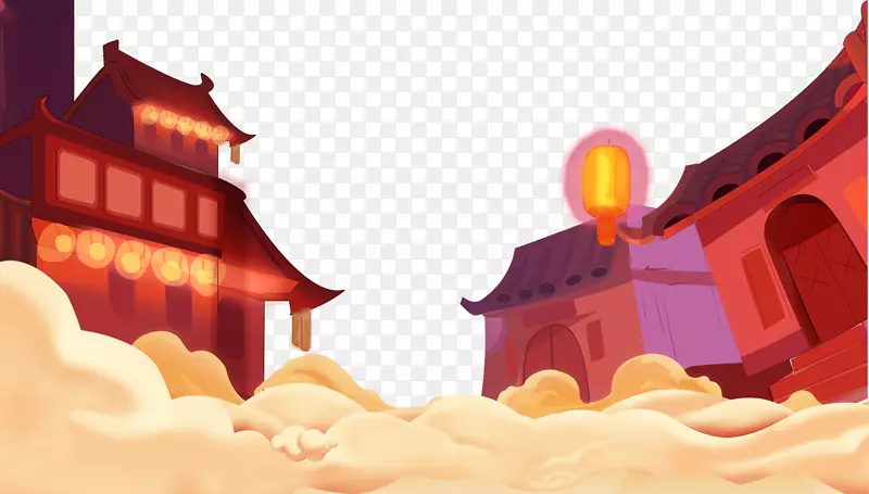 手绘中国风过年春节房子banner