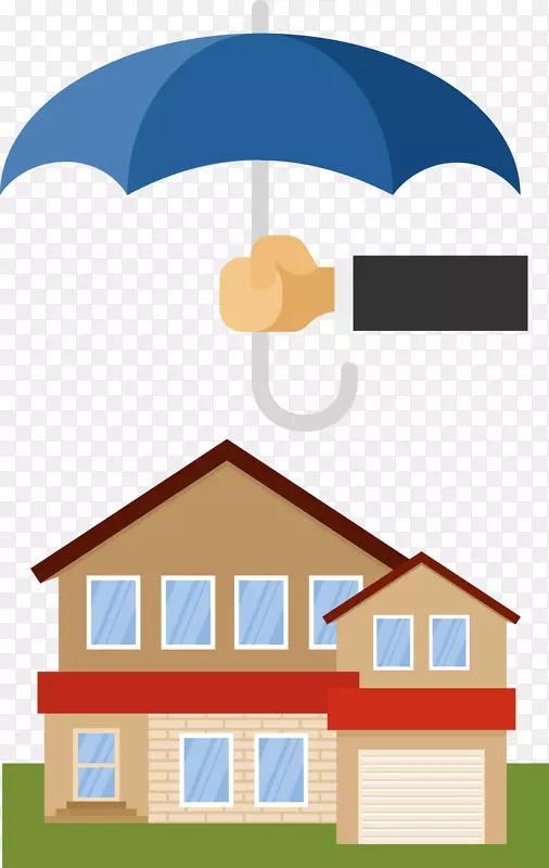 一把蓝色雨伞与房屋