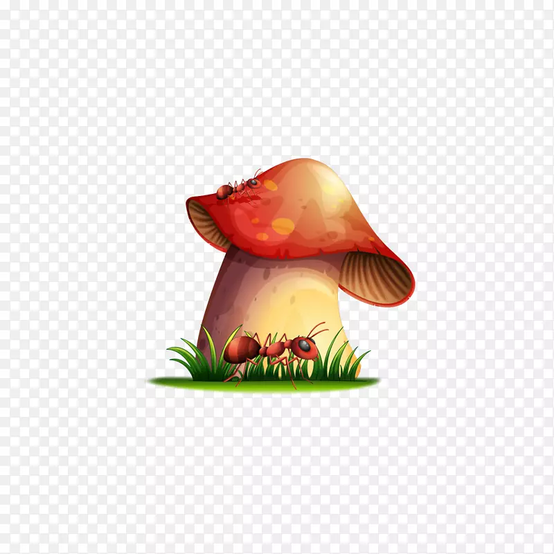 红色的蘑菇和蚂蚁