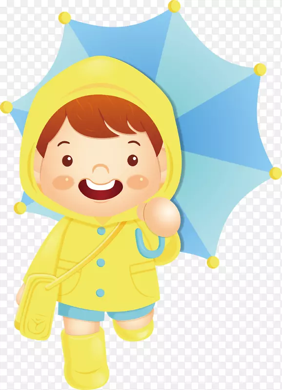 小清新卡通蓝色雨伞小女孩图案