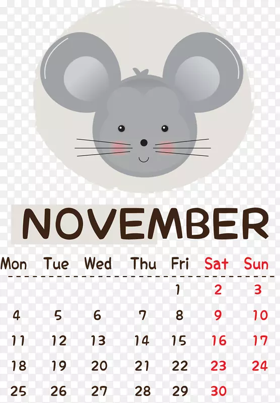 2019年可爱灰色老鼠十月一日历