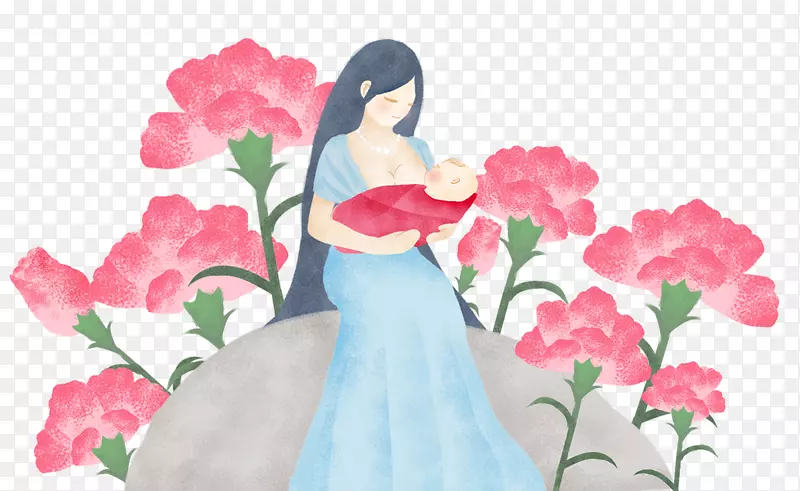 手绘人物装饰插图母亲节抱着婴儿