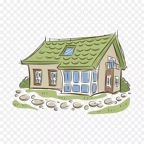 卡通绿色房子免抠图