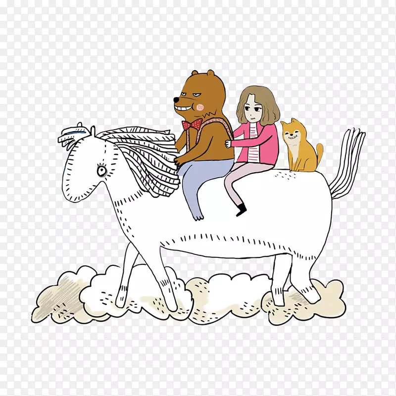骑马的小女孩插画图