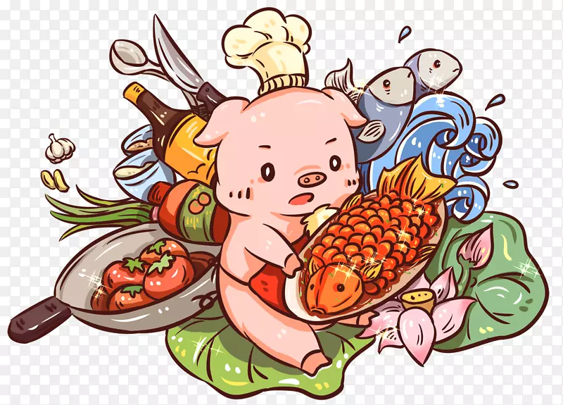 中国风手绘猪插画