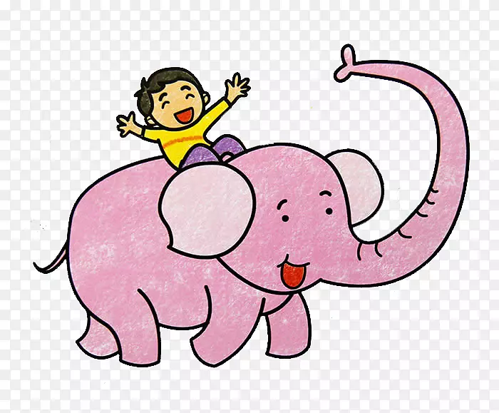 骑着粉色大象的小朋友