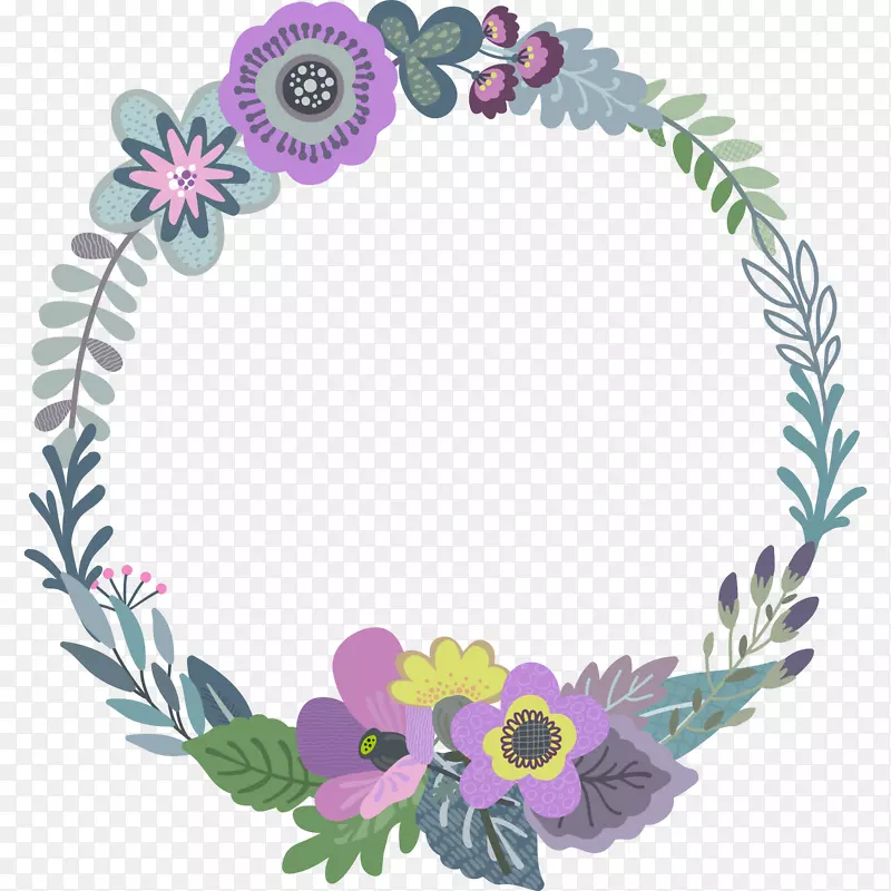 卡通圆形花卉装饰边框