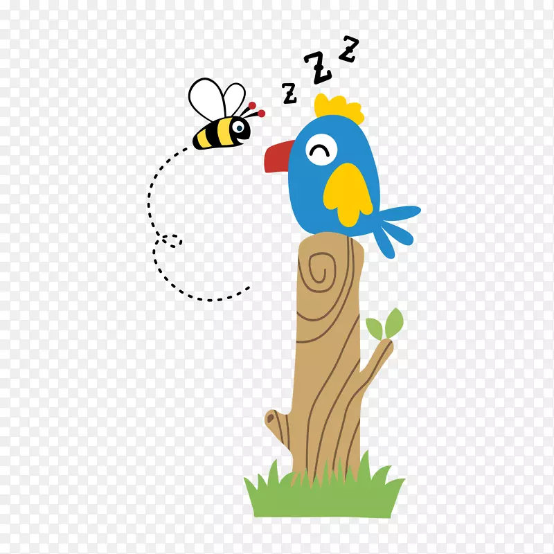 卡通可爱的啄木鸟和蜜蜂