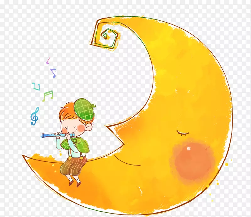 唯美精美卡通可爱小男孩在月亮上