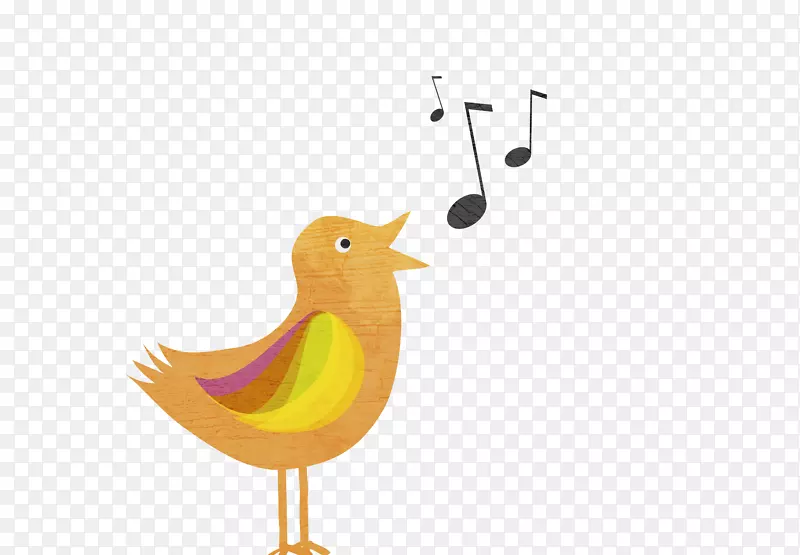 橙色手绘动物唱歌的小鸟插画