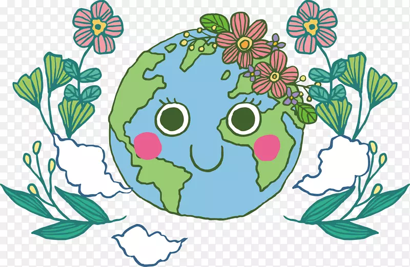 创意世界母亲地球日花朵手绘矢量