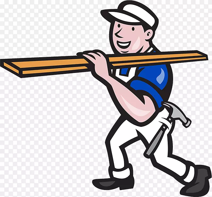 卡通人物插图装修工人扛着木板走