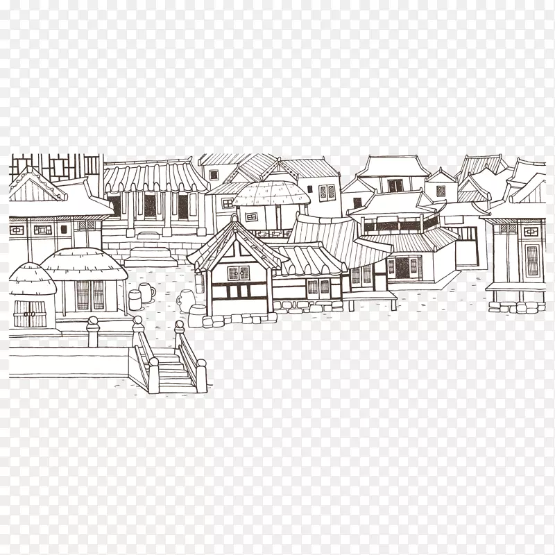 城市建筑线性手绘