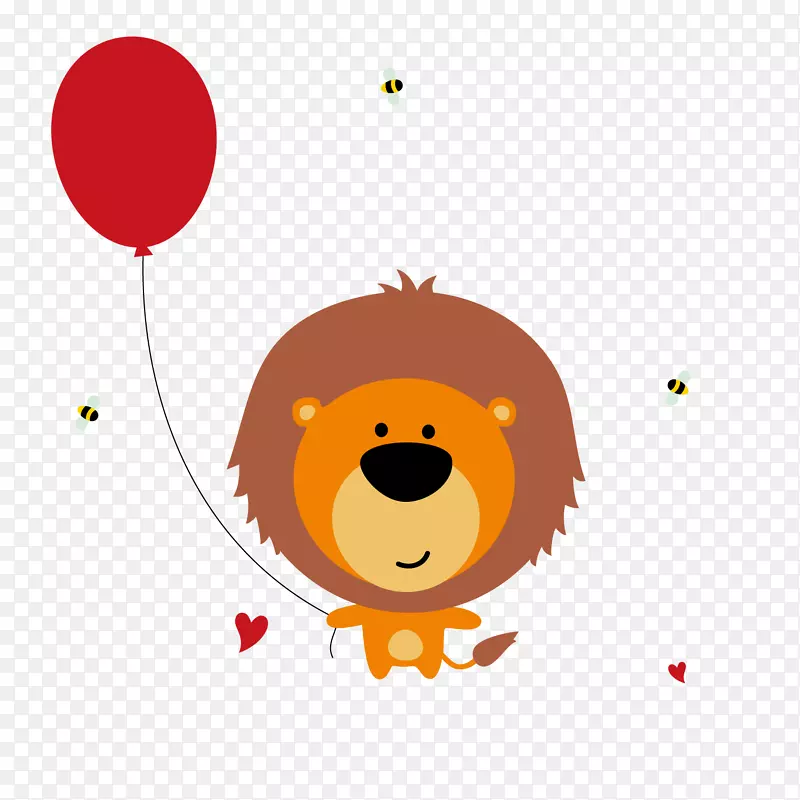 可爱卡通狮子与红色气球