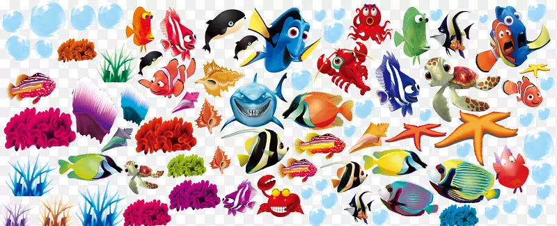 卡通海洋生物鱼类