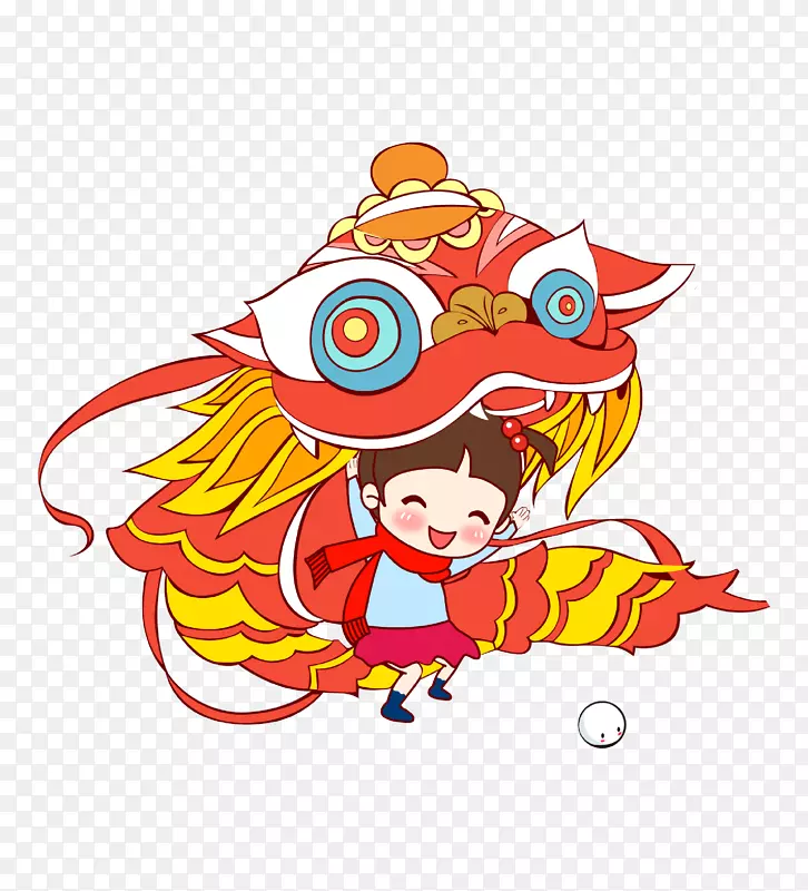 手绘卡通中国风传统舞狮子PNG图片素材下载_图片编号qarbakry-免抠素材网