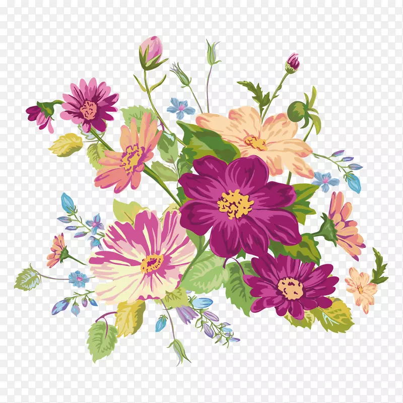 母亲节唯美水彩绘花朵插画装饰