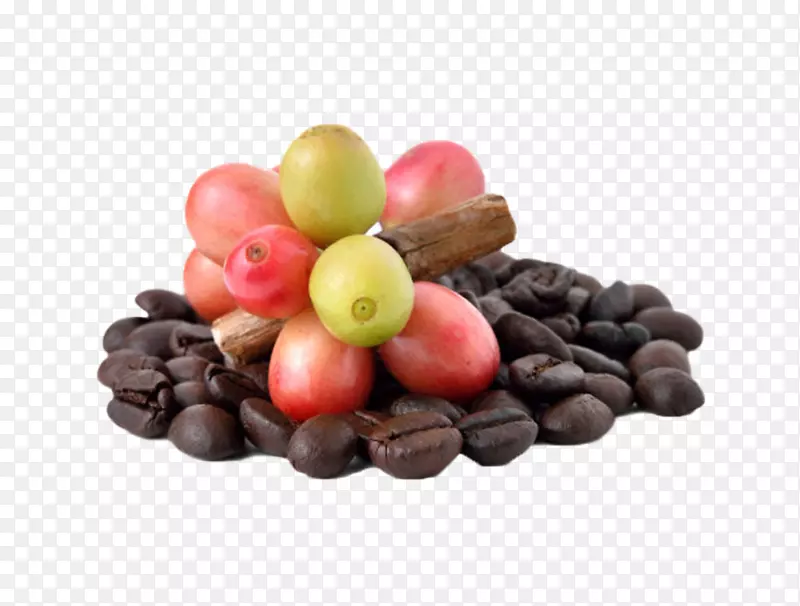 一堆咖啡果和咖啡豆实物