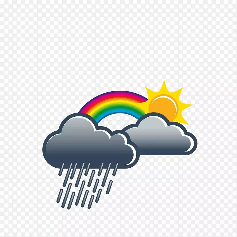 卡通彩虹暴雨多云气象标志素材