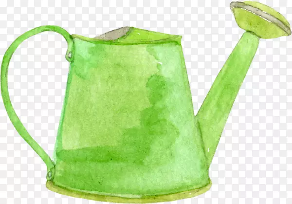 手绘水彩绿色水壶