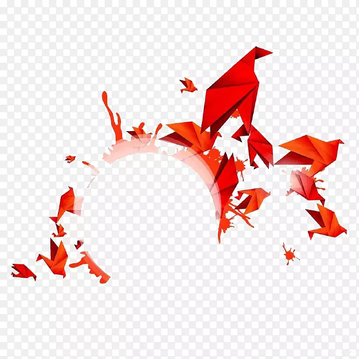 红色千纸鹤创意素材图