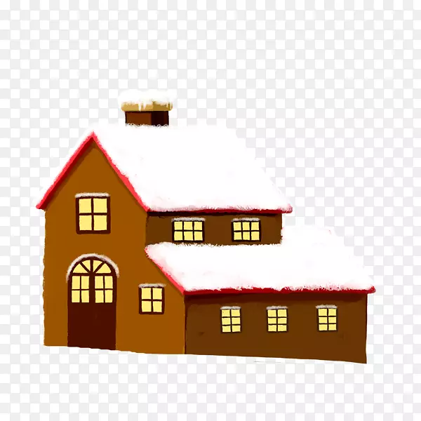 卡通手绘冬天雪覆盖的房子