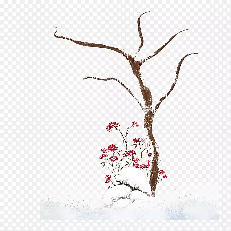 冬天里大雪压树枝场景