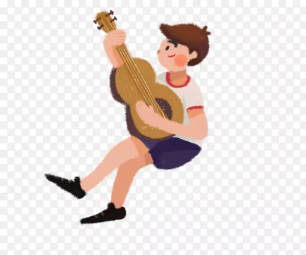 水彩手绘弹吉他的男孩