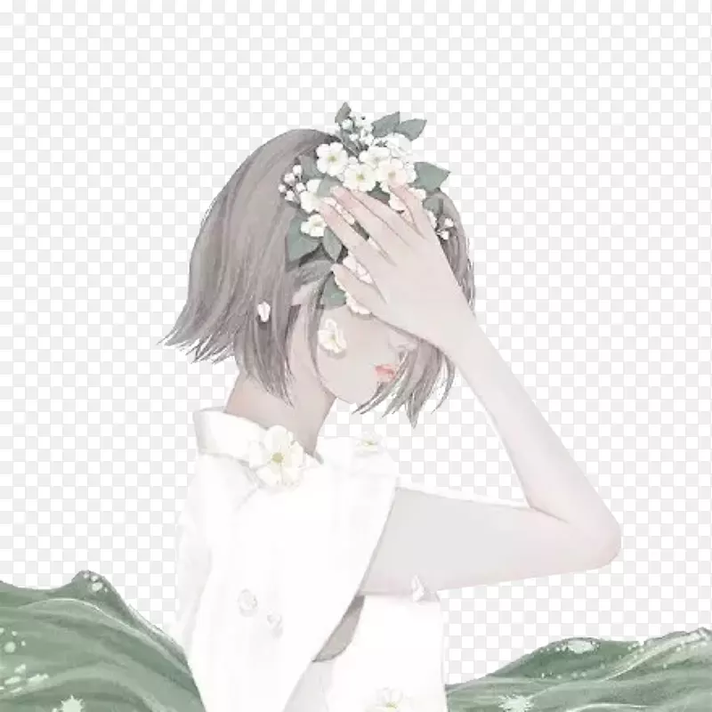 手绘摸头花的女孩
