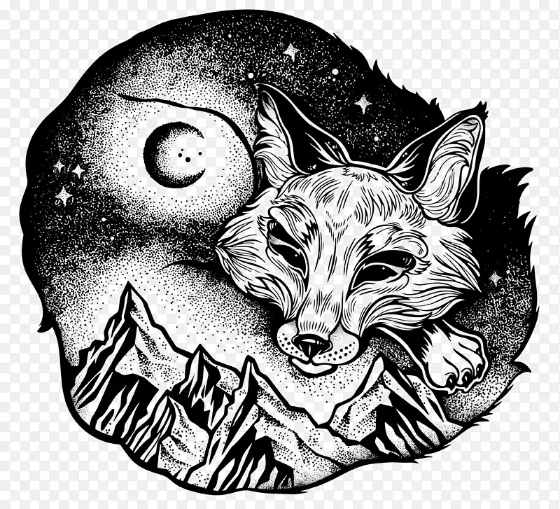 狐狸黑白花臂图案