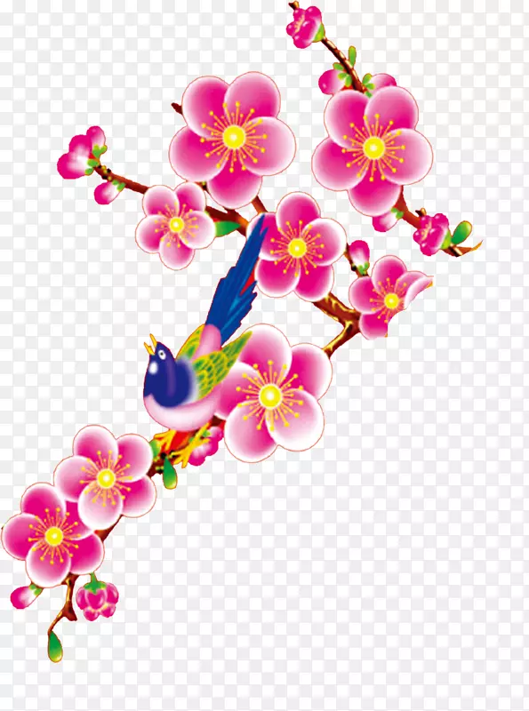 彩绘黄鹂鸟和桃花