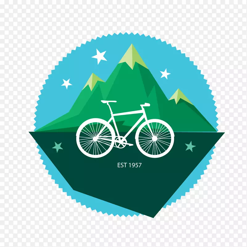 卡通绿色山峰与自行车