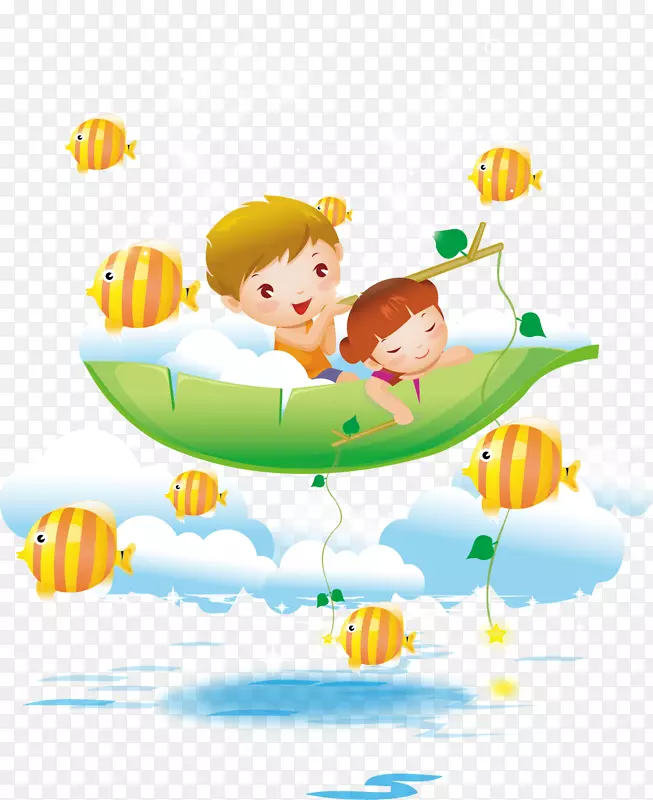 儿童矢量插画素材大海小船