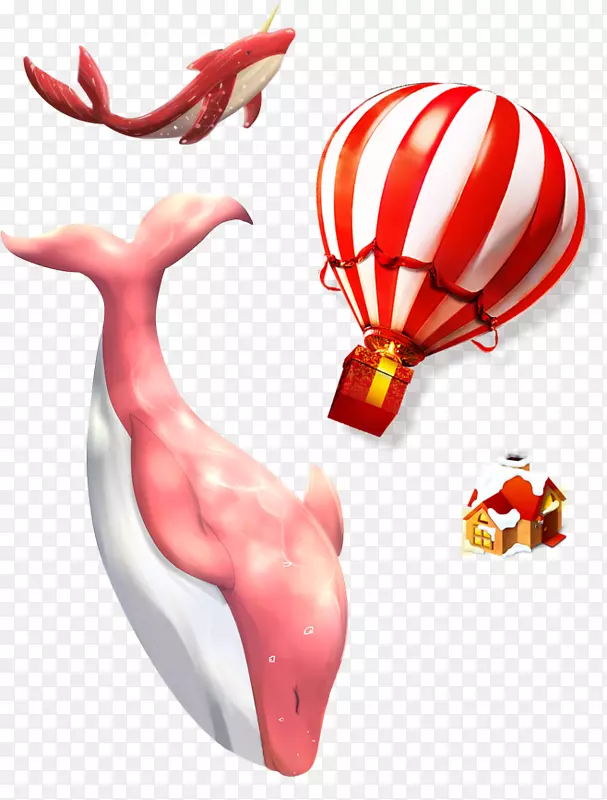红色热气球与海豚