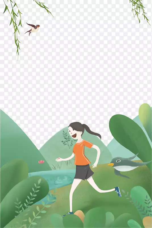 卡通手绘运动的女孩插画免抠