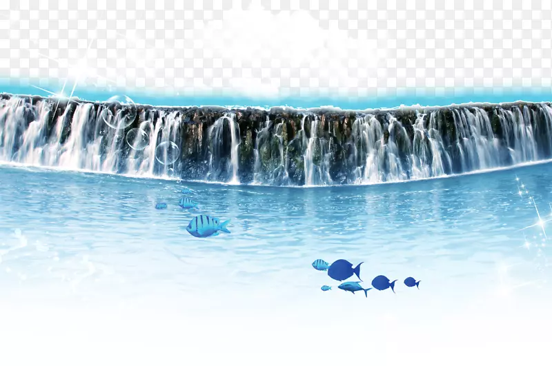 蓝色山海瀑布流景象