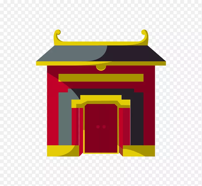 卡通红色中国风古建筑