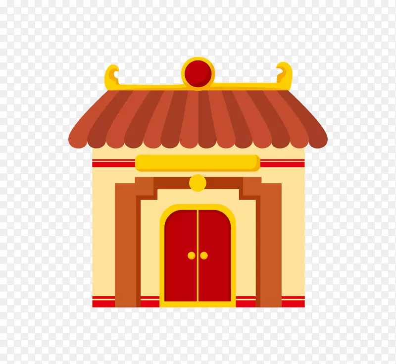 中国风卡通建筑红色大门