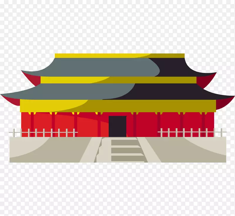 卡通中国古建筑红色房子