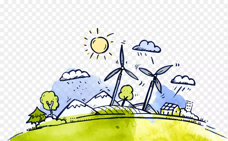 彩绘世界环境日发电风车矢量图